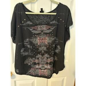 Rock and Republic edgy studded burnout translucent shirt LG